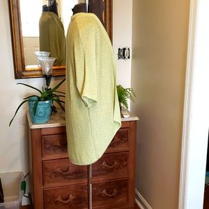 Chico's short-sleeve cardigan in soft lime green with metallic flecks. Size 1.